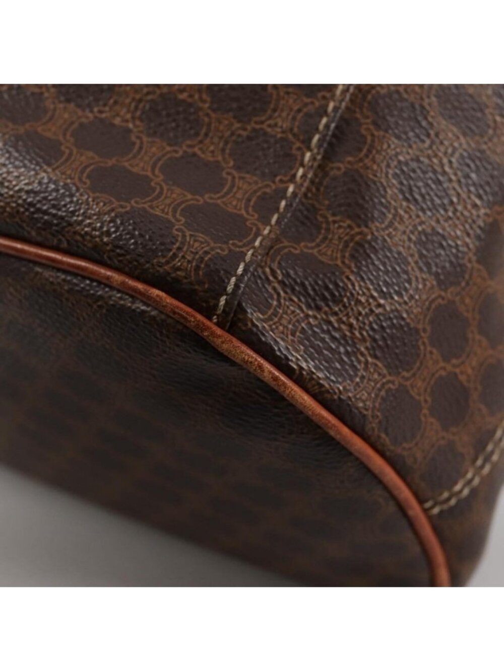Authentic CELINE Macadam Canvas Shoulder Bag PVC Leather Brown Gold - Picture 5 of 16